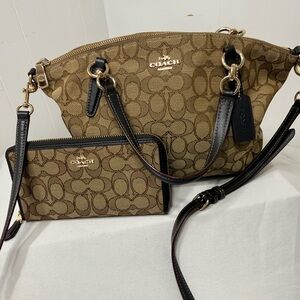 Coach Tan and Brown Signature Shoulder Bag Set